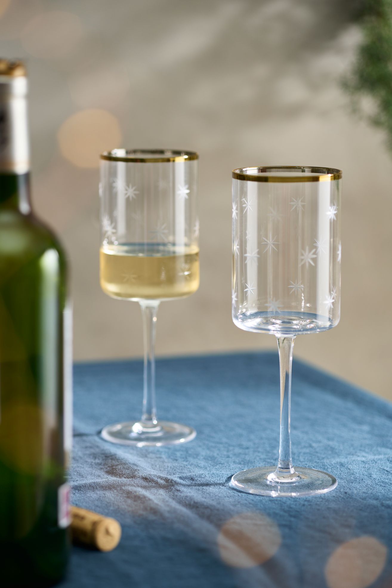 Starry Gold Rim Wine Glasses, Set of 2 - Multi, Standard, One Size