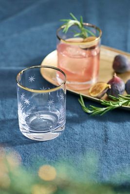 Starry Gold Rim Double Old Fashioned Glasses, Set of 2
