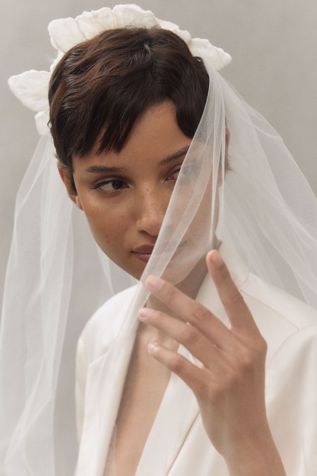 Enaura Gathered Floral Cathedral Veil #1