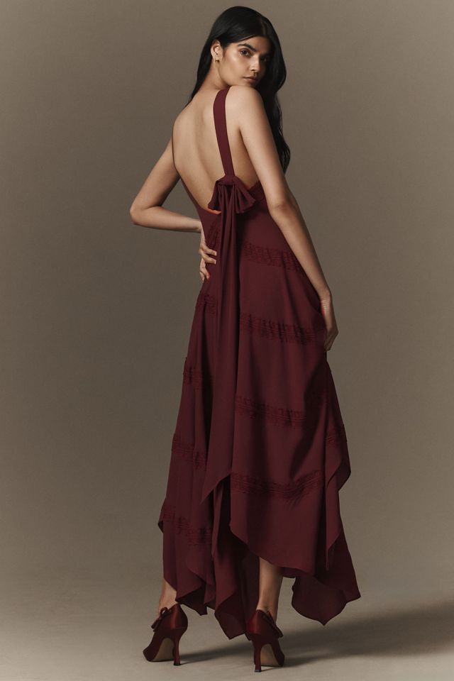 BHLDN Gracie V-Neck Lace Georgette Ruffle Maxi Dress #1