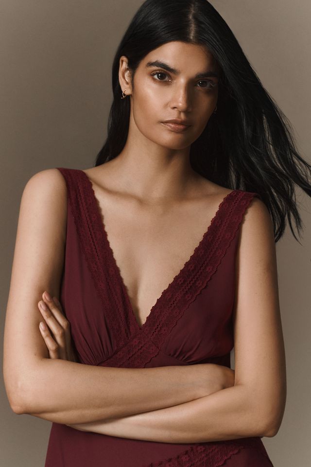 BHLDN Gracie V-Neck Lace Georgette Ruffle Maxi Dress #2