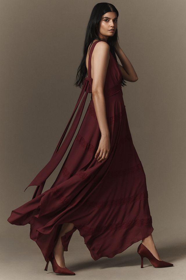 BHLDN Gracie V-Neck Lace Georgette Ruffle Maxi Dress #3