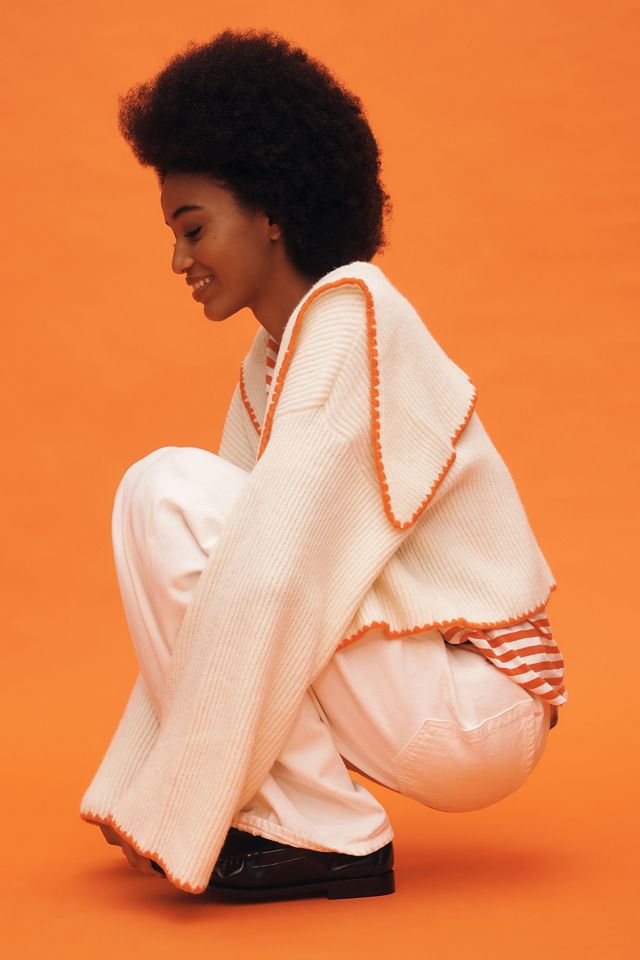 MARKAWARE マーカ ネップ 厚手 ニット シープスキン 肘当て 2 橙色 Maeve Whipstitch Cardigan Sweater | Anthropologie