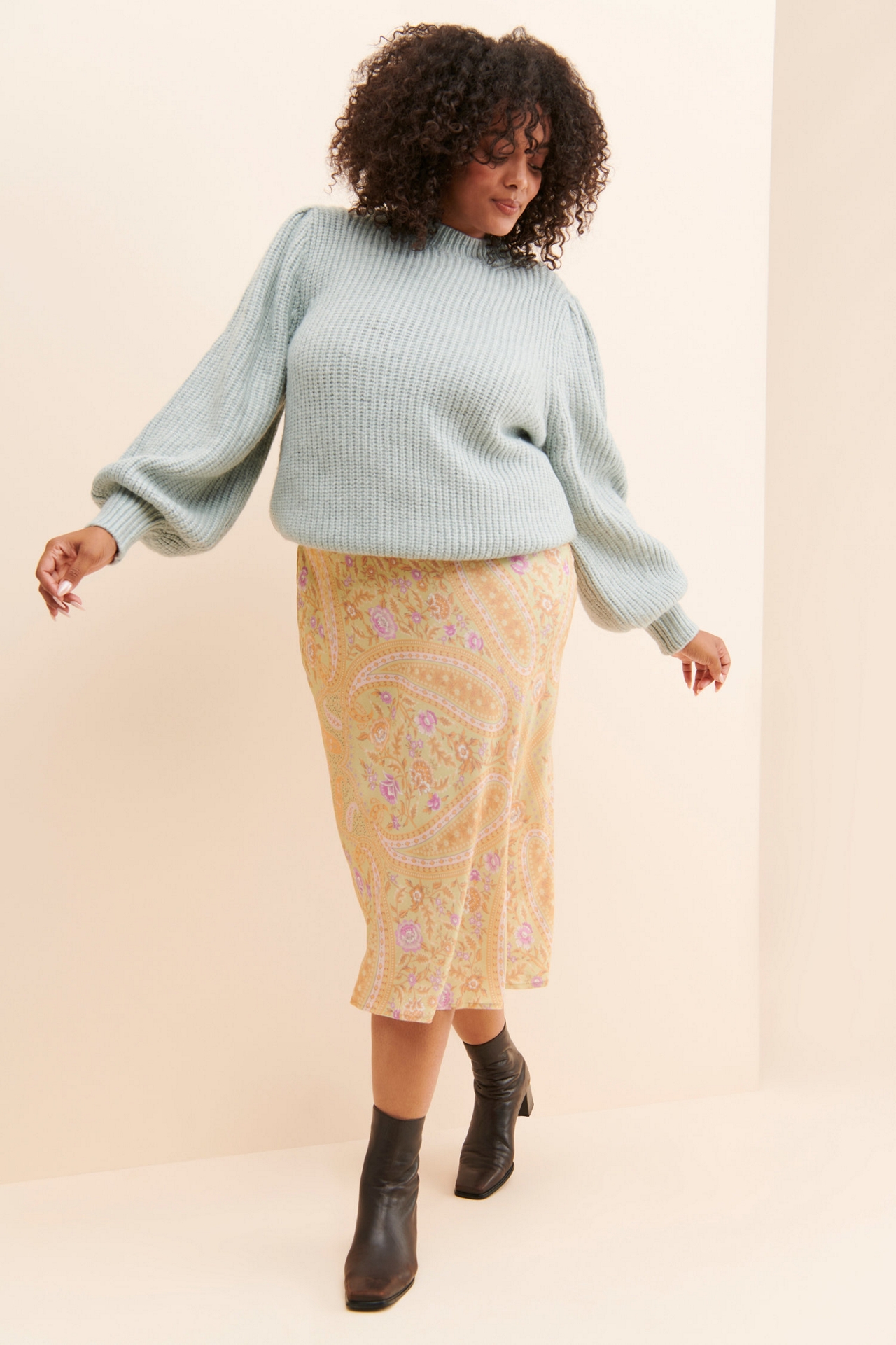 Eloquii Chunky Knit Balloon Sleeve Sweater