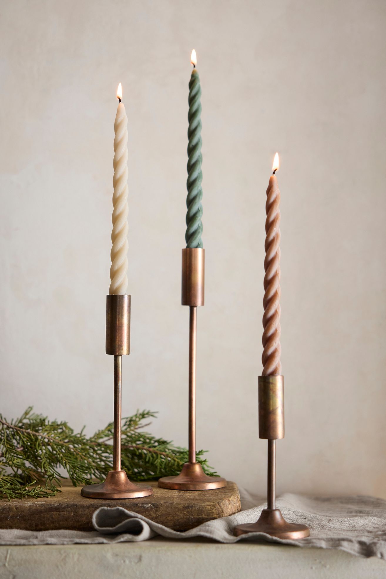 Twisty Taper Candles, Set of 3 Forest Mix - Multi, Standard, One Size
