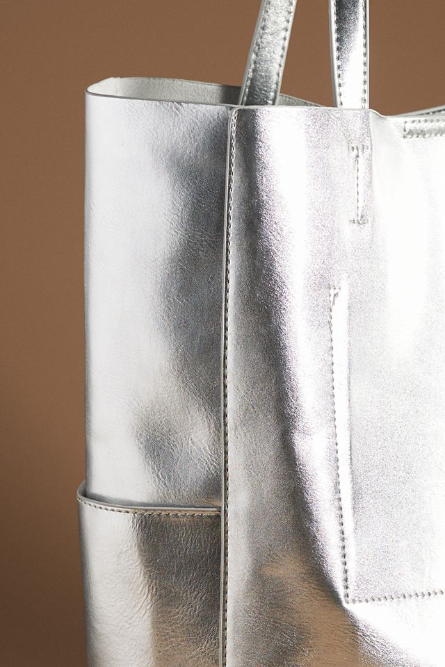 Metallic Faux-Leather Shopper Tote #2