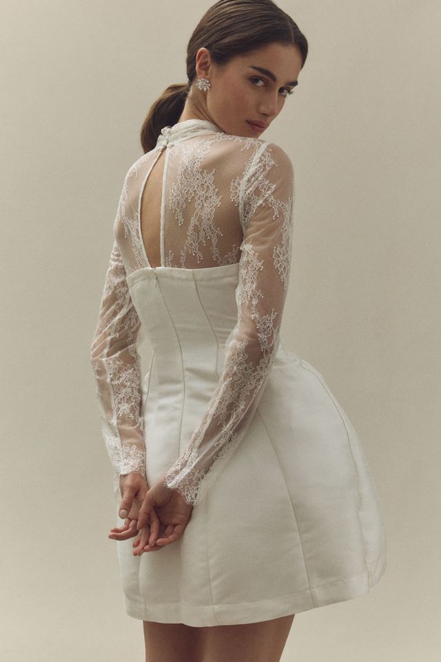 BHLDN Long-Sleeve High-Neck Lace Fit & Flare Mini Dress #1