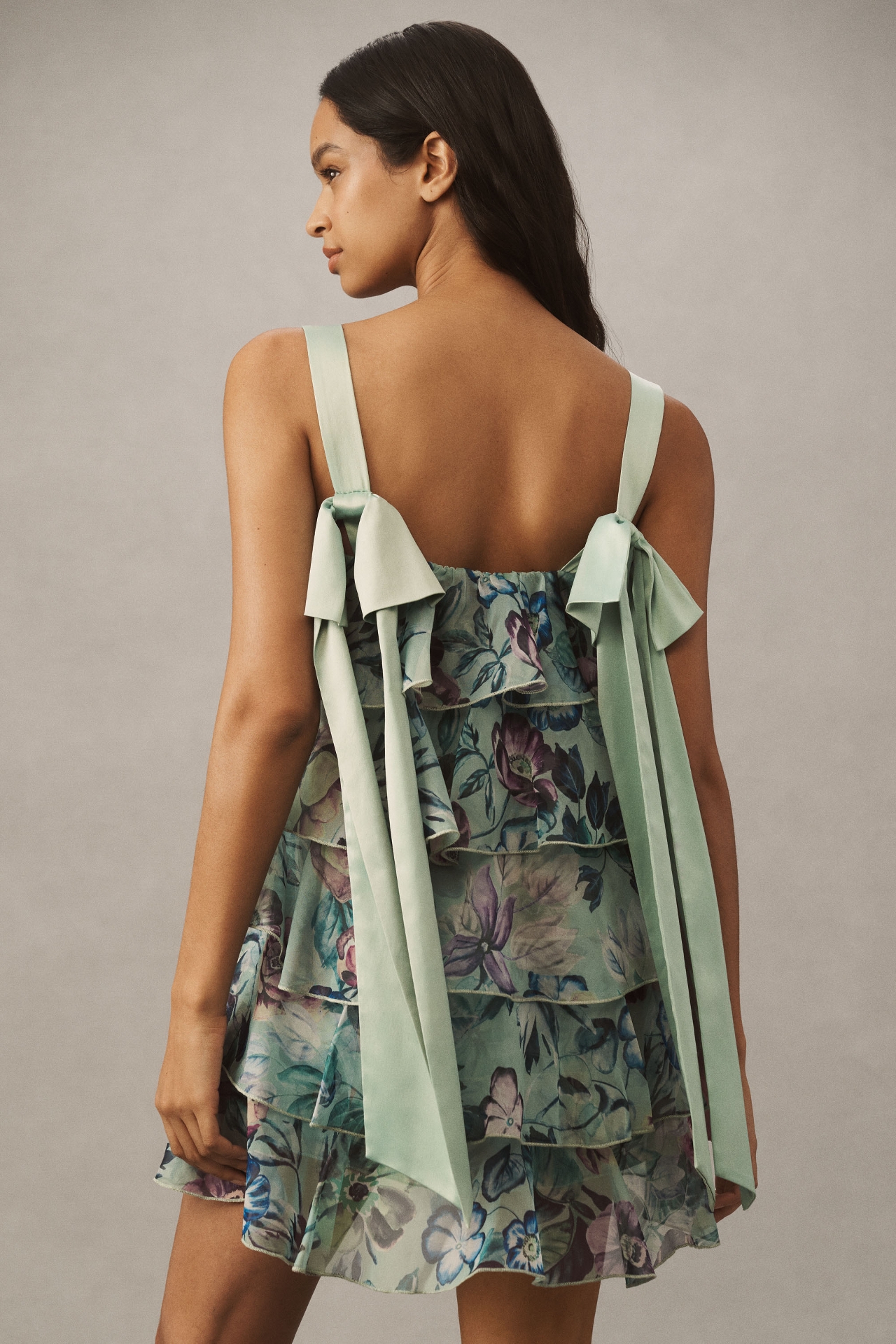 BHLDN Emme Bow-Strap Tiered Organza Mini Dress