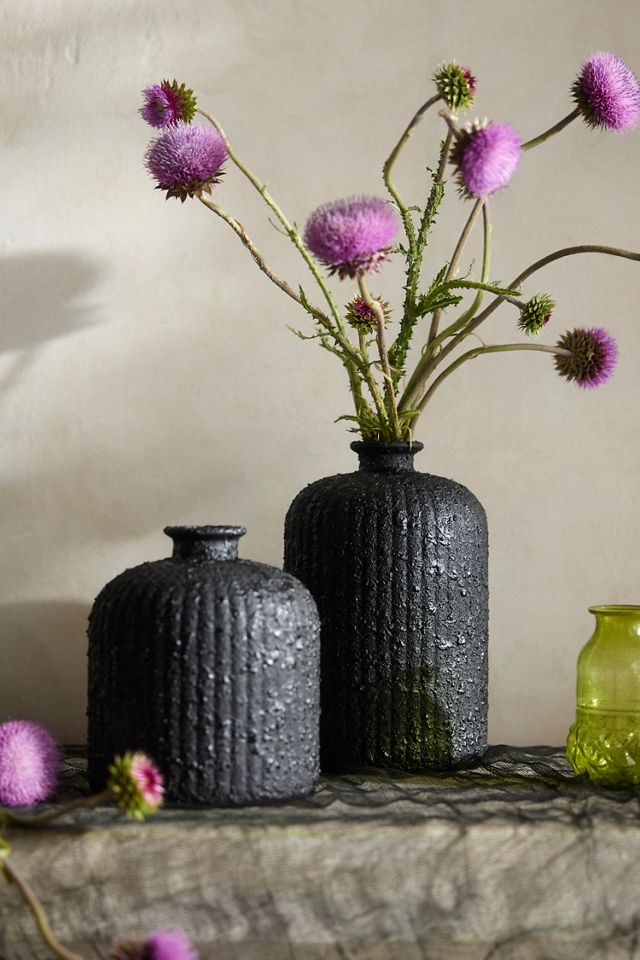 Textured Black Recycled Glass Vase