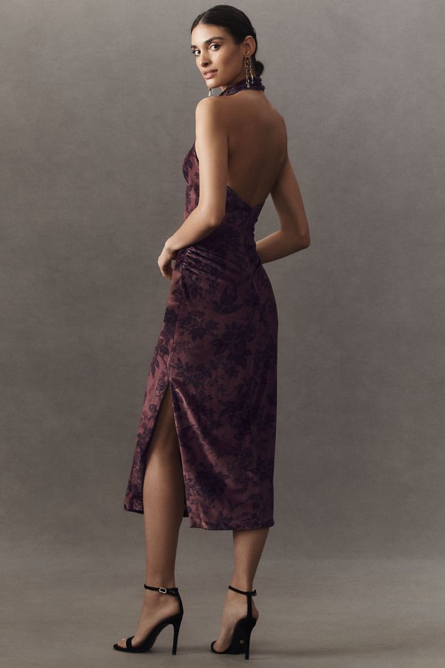 BHLDN Holly Halter Stretch Velvet Midi Dress #1