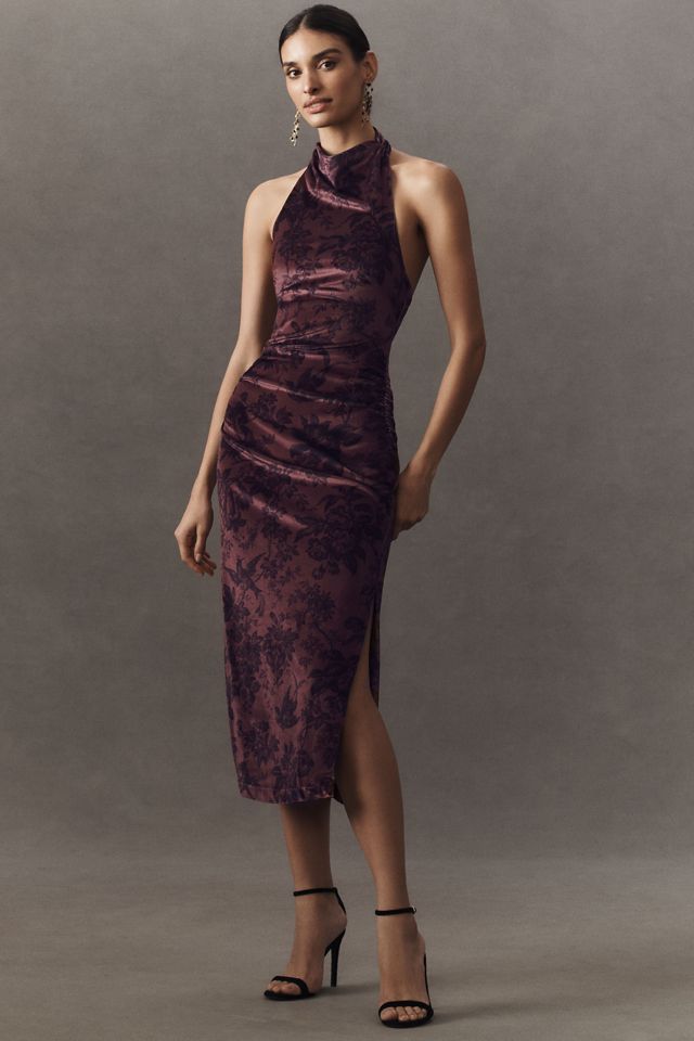 BHLDN Holly Halter Stretch Velvet Midi Dress