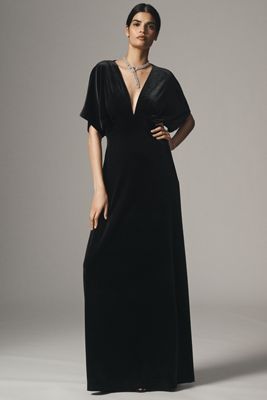 BHLDN Amelia Deep-V Stretch Velvet Maxi Dress
