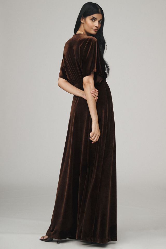 BHLDN Amelia Deep-V Stretch Velvet Maxi Dress #1