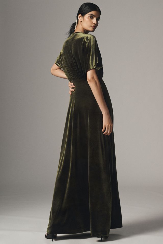 BHLDN Amelia Deep-V Stretch Velvet Maxi Dress