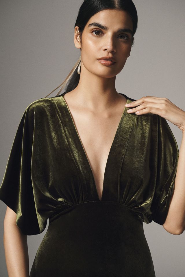 BHLDN Amelia Deep-V Stretch Velvet Maxi Dress