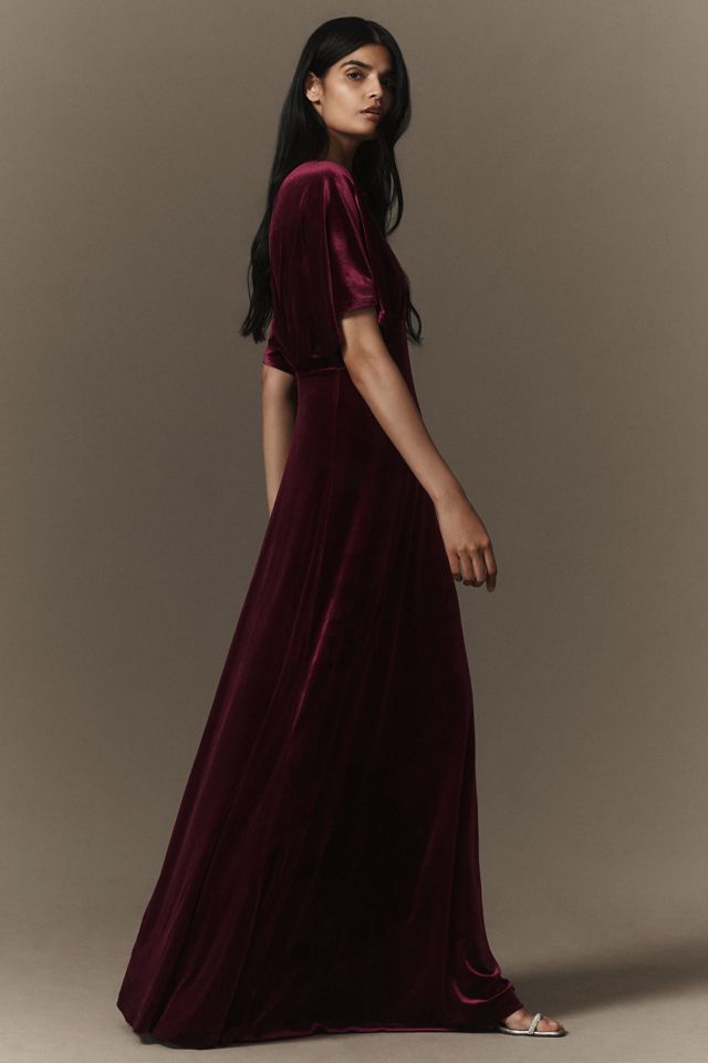 BHLDN Amelia Deep-V Stretch Velvet Maxi Dress