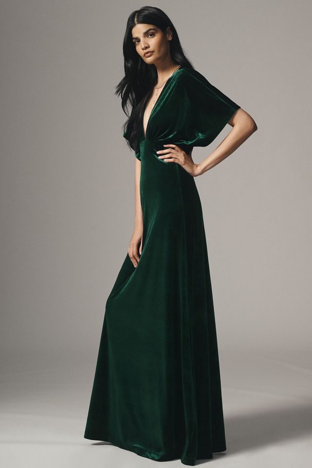 BHLDN Amelia Deep-V Stretch Velvet Maxi Dress #3