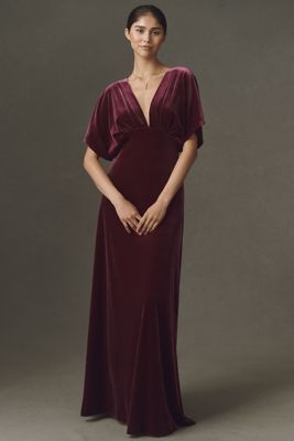 BHLDN Amelia Deep-V Stretch Velvet Maxi Dress