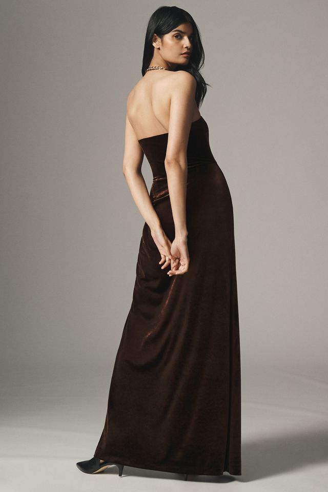 BHLDN Luella Strapless Side-Slit Stretch Velvet Maxi Dress #1