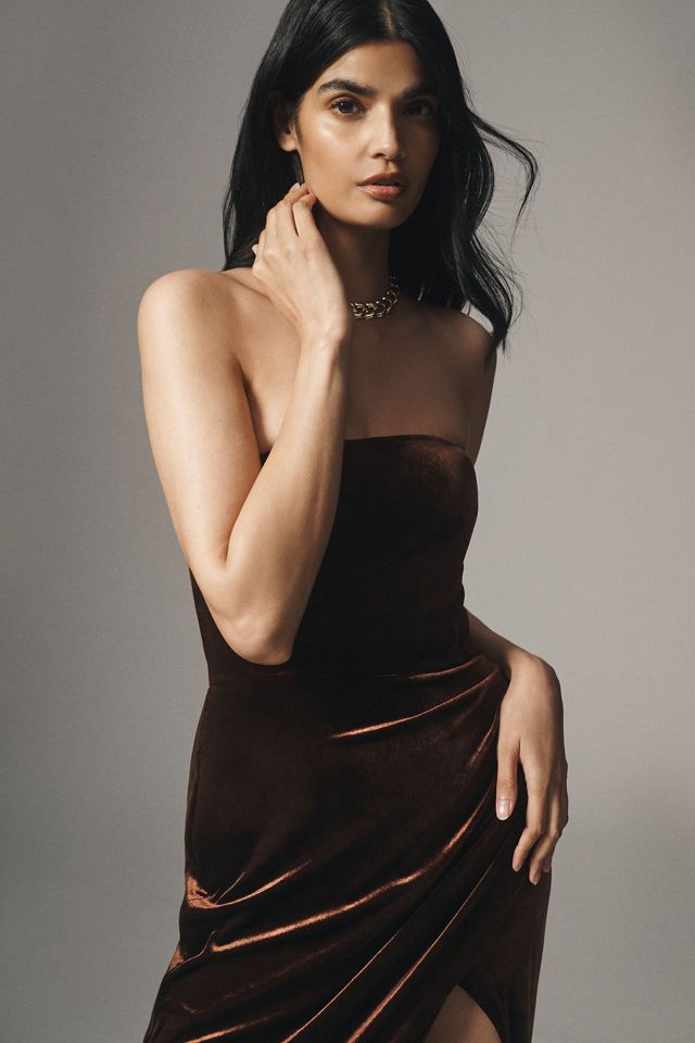 BHLDN Luella Strapless Side-Slit Stretch Velvet Maxi Dress #2