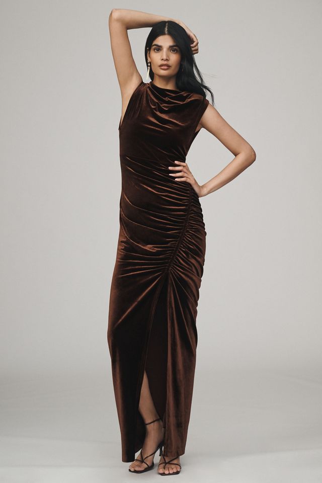 BHLDN Francesca High-Neck Stretch Velvet Maxi Dress #1