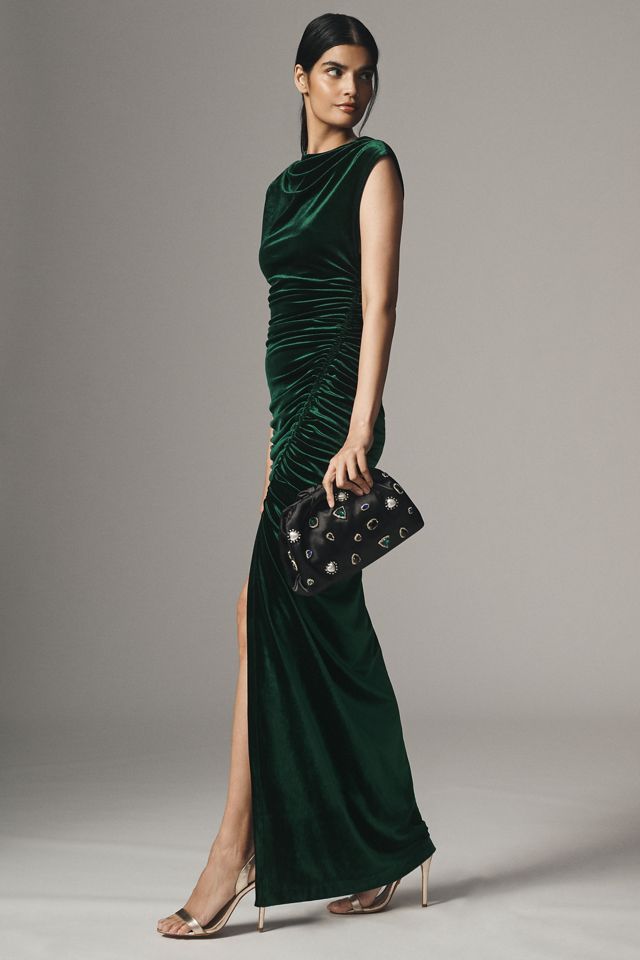 BHLDN Francesca High-Neck Stretch Velvet Maxi Dress