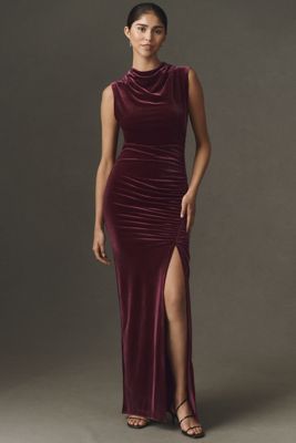 BHLDN Francesca High-Neck Stretch Velvet Maxi Dress