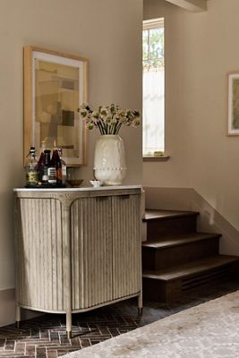 Isla Fluted Wood Marble Top Bar Cabinet