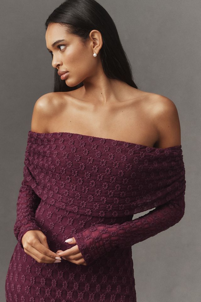 Bardot Adoni Off-The-Shoulder Fitted Stretch Lace Midi Dress #1