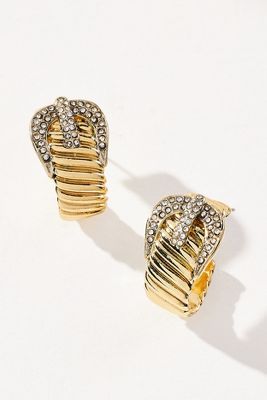 Shop By Anthropologie Pavé Ribbed Buckle Earrings In Gold