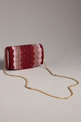 By Anthropologie Beaded Petal Clutch In Red