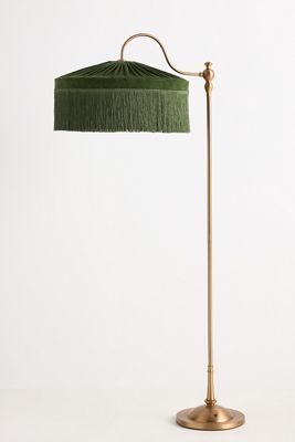 Lee Ruched Articulating Printed Shade Brass Floor Lamp