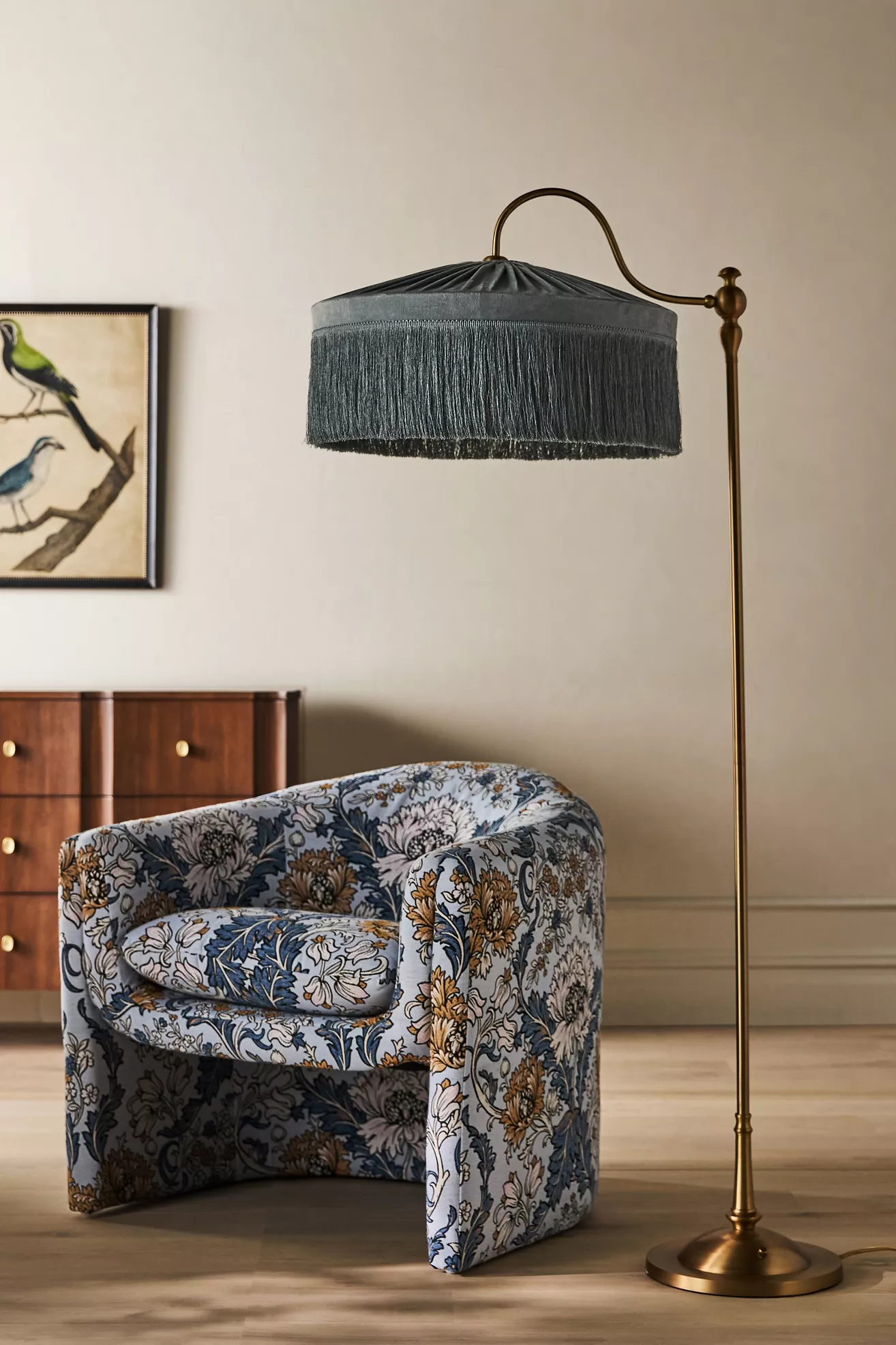 Sinclair Tassel-Fringed Velvet Floor Lamp