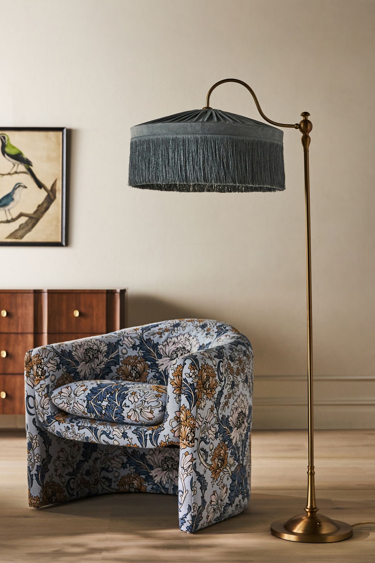 Sinclair Tassel-Fringed Velvet Floor Lamp - Slate, One Size