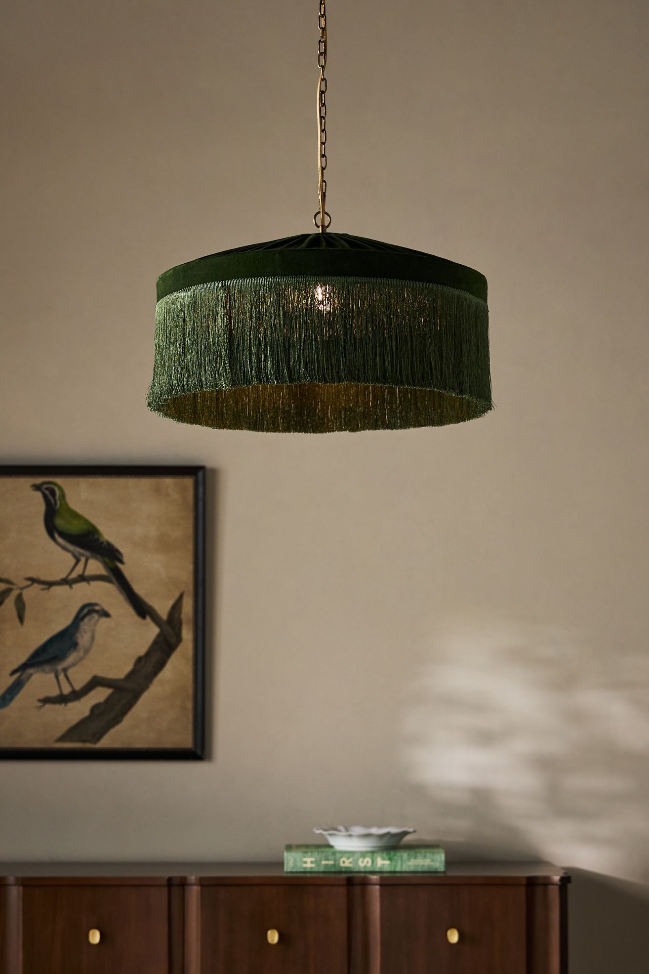 Sinclair Tassel-Fringed Velvet Pendant - Green, Standard, One Size