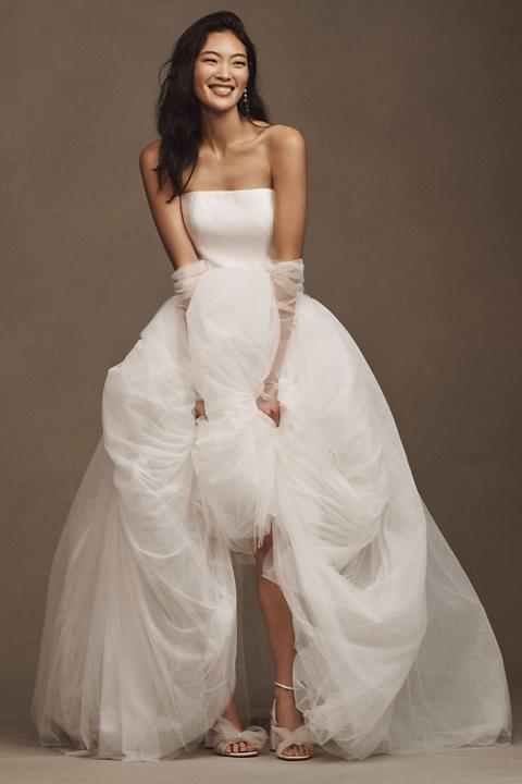 Jenny by Jenny Yoo Georgina Strapless Corset Drop-Waist Tulle Wedding Gown