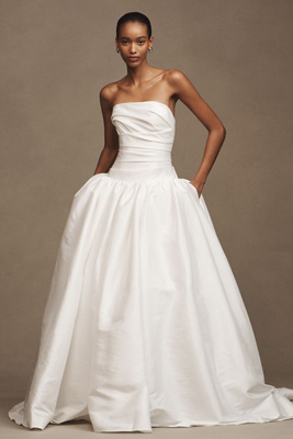 Jenny Yoo Charlotte Strapless Drop-waist Taffeta Wedding Gown In White