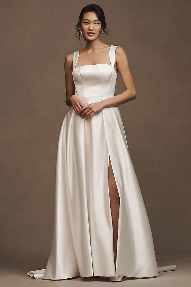 square neck satin dress Dessy Collection Women's Square-Neck Maxi with Full Skirt skimming A Jenny by Jenny Yoo Clara