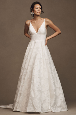 Jenny by Jenny Yoo Hawkins V-Neck A-Line Printed Organza Wedding Gown