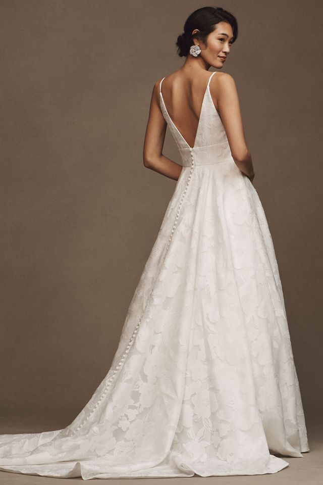 Jenny by Jenny Yoo Hawkins V-Neck A-Line Printed Organza Wedding Gown