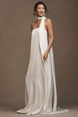 Jenny Yoo Celeste Strapless Satin Sheath Wedding Gown In White