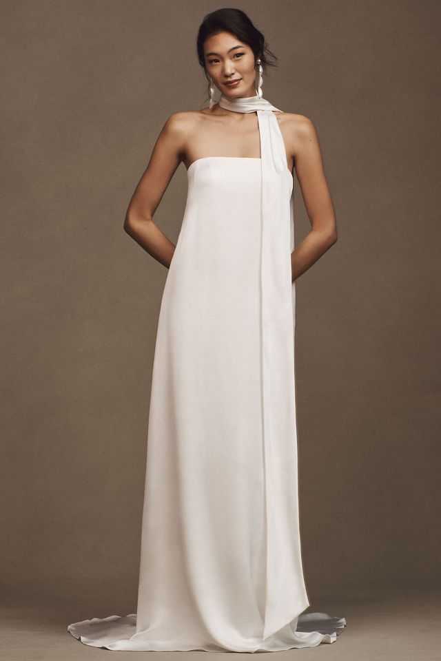 Jenny Yoo Celeste Strapless Satin Sheath Wedding Gown #6