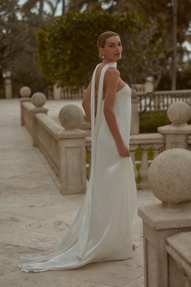 Jenny Yoo Celeste Strapless Satin Sheath Wedding Gown