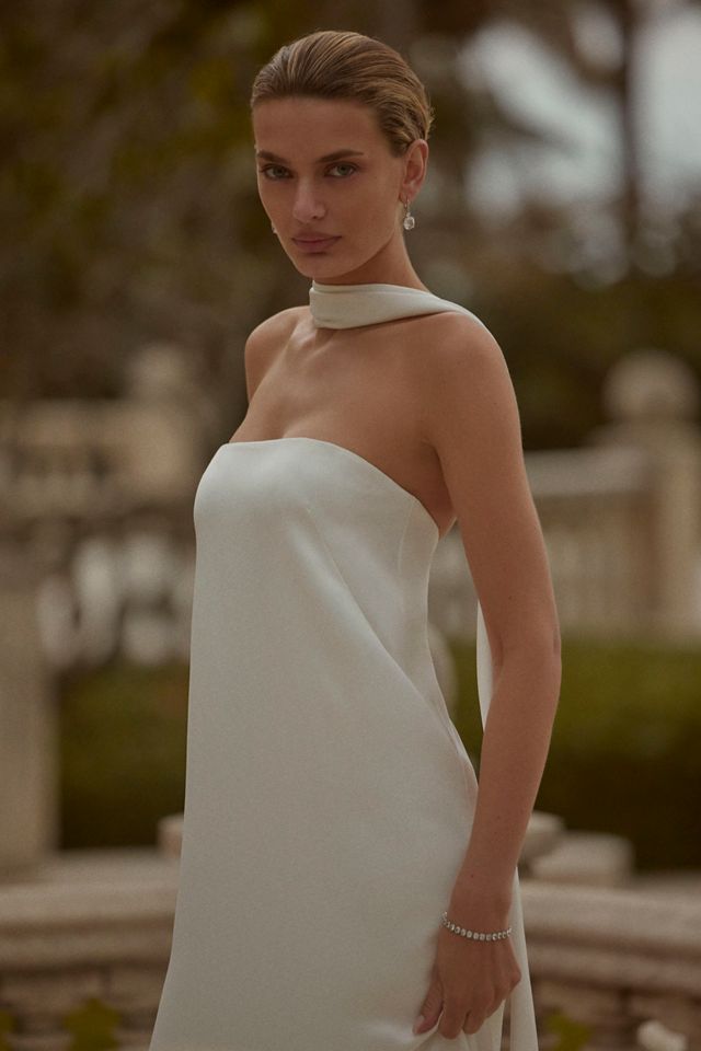 Jenny Yoo Celeste Strapless Satin Sheath Wedding Gown