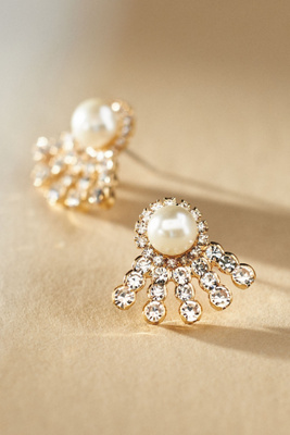 Vieste Rosa Elegant Pearl Sparkle Fan Earrings In Gold