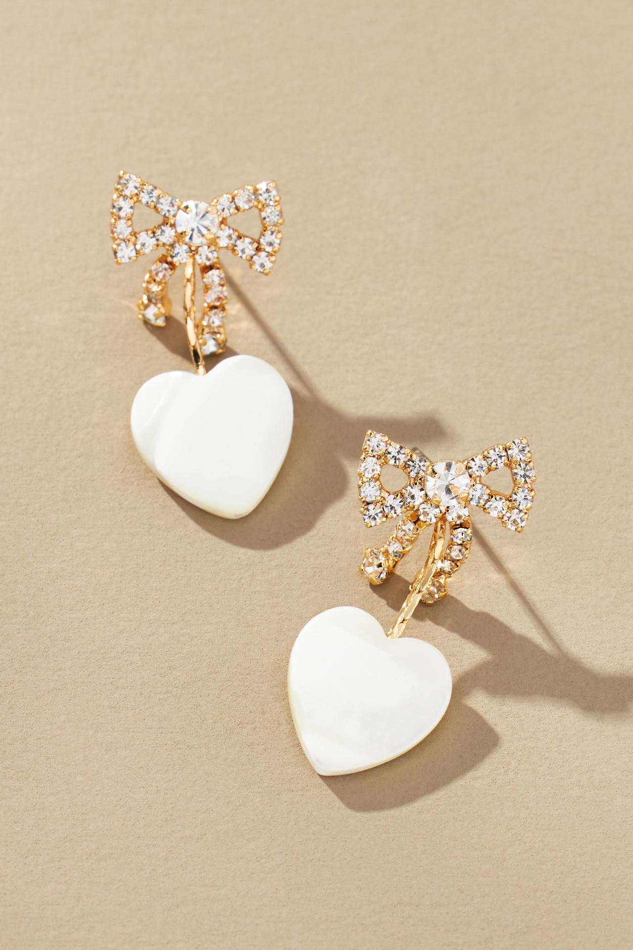 Shell Heart Bow Drop Earrings