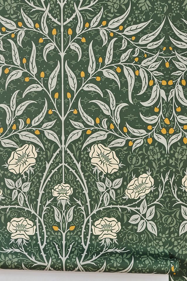 Blue Stenciled Floral Vintage Prepasted Wallpaper #1