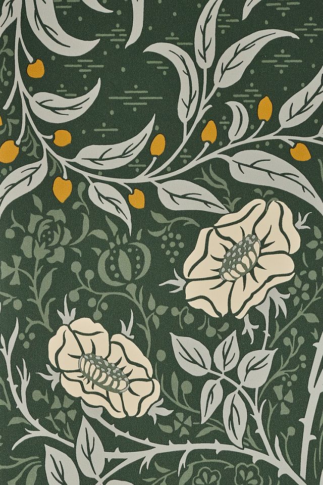 Blue Stenciled Floral Vintage Prepasted Wallpaper #2