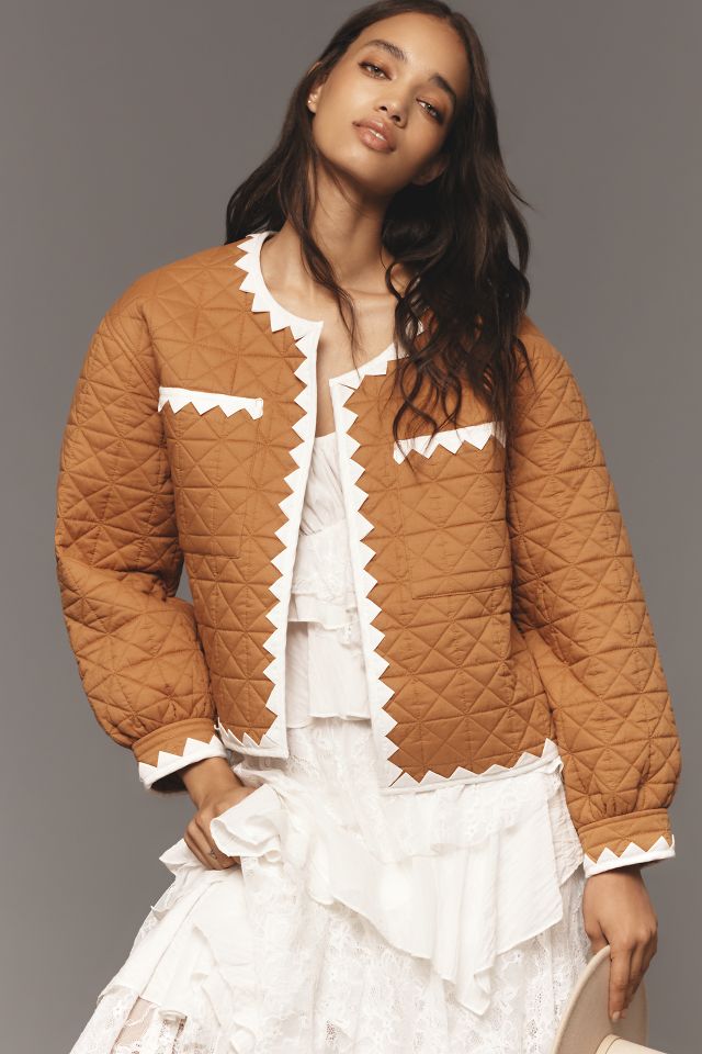 By Anthropologie Zigzag Trim Quilted Jacket