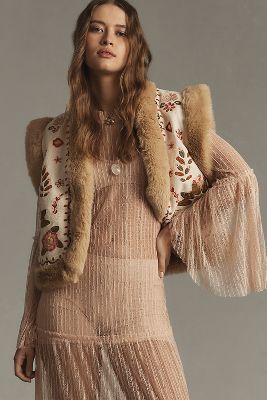 Shop Pilcro Faux-fur Embroidered Vest Jacket In Multicolor